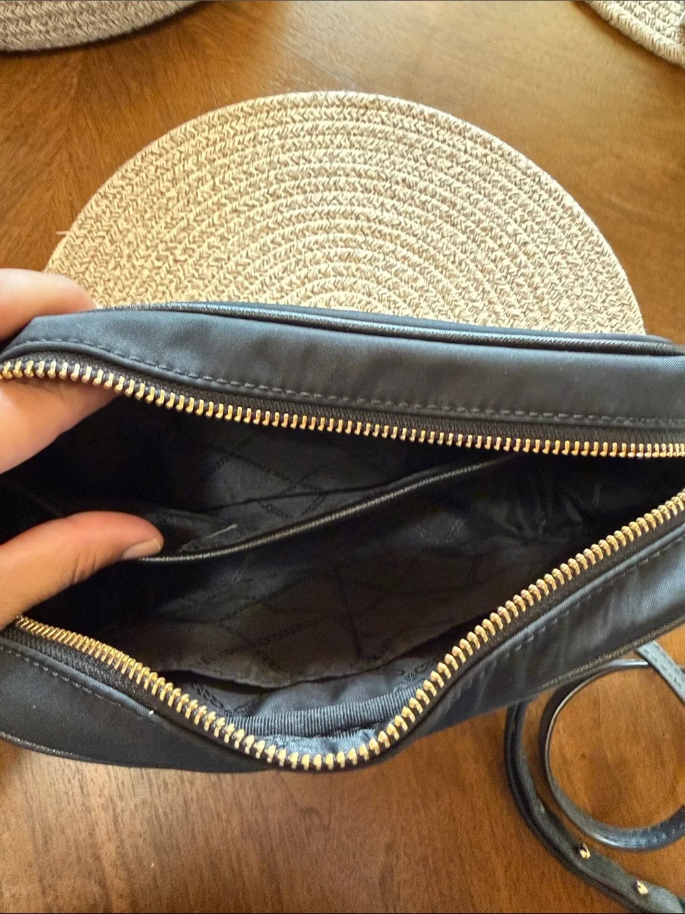 Michael Kors Nylon Black Crossbody Bag with Gold Accents